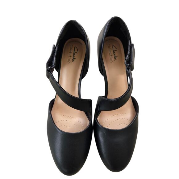 CLARKS BLACK MARY JANE HEELS SZ 10 COMFORT WORK CHUNKY STRAPPY HOLIDAY DATE - Picture 4 of 11